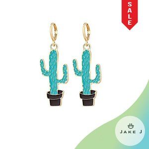 🍑Desert Dreams Potted Cactus Pendant hinged Earrings
